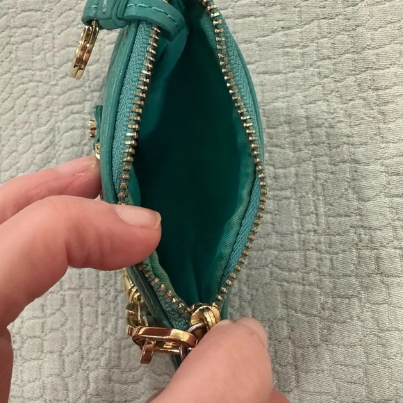 Tory Burch Teal Key & Card Holder with Gold Accents - Picture 6 of 9